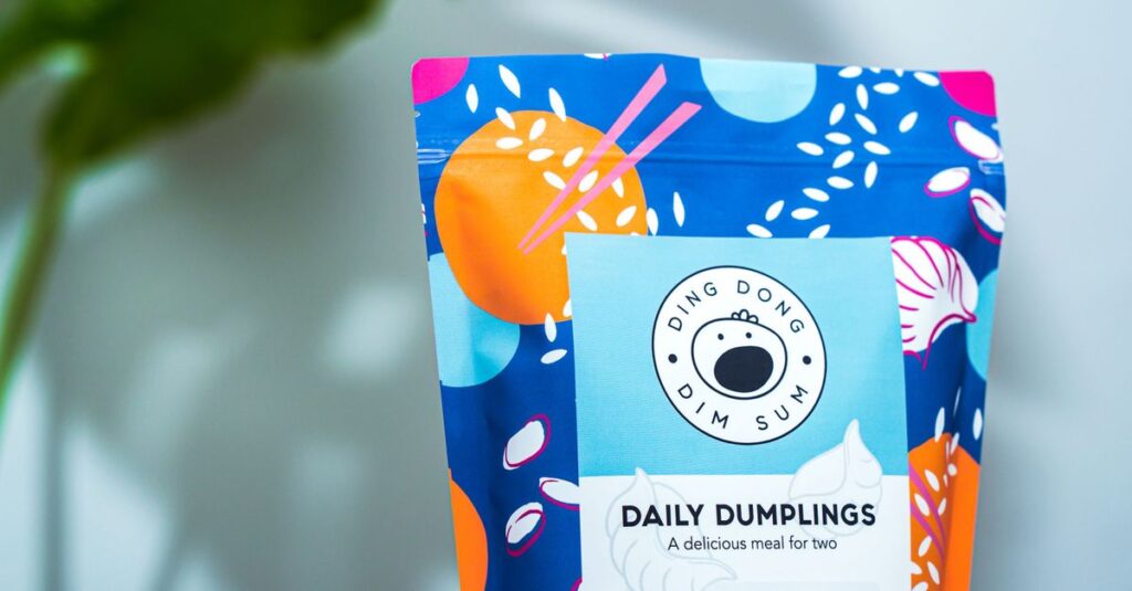 Vibrant packaging of Daily Dumplings by Ding Dong Dim Sum, perfect for two.