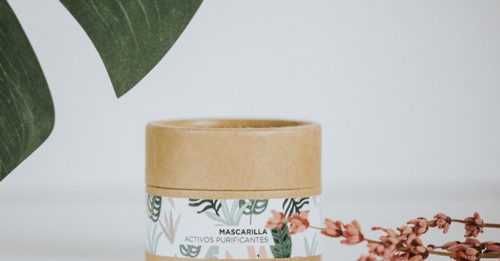 Minimalist shot of a natural cosmetic product in eco-friendly packaging, surrounded by greenery.